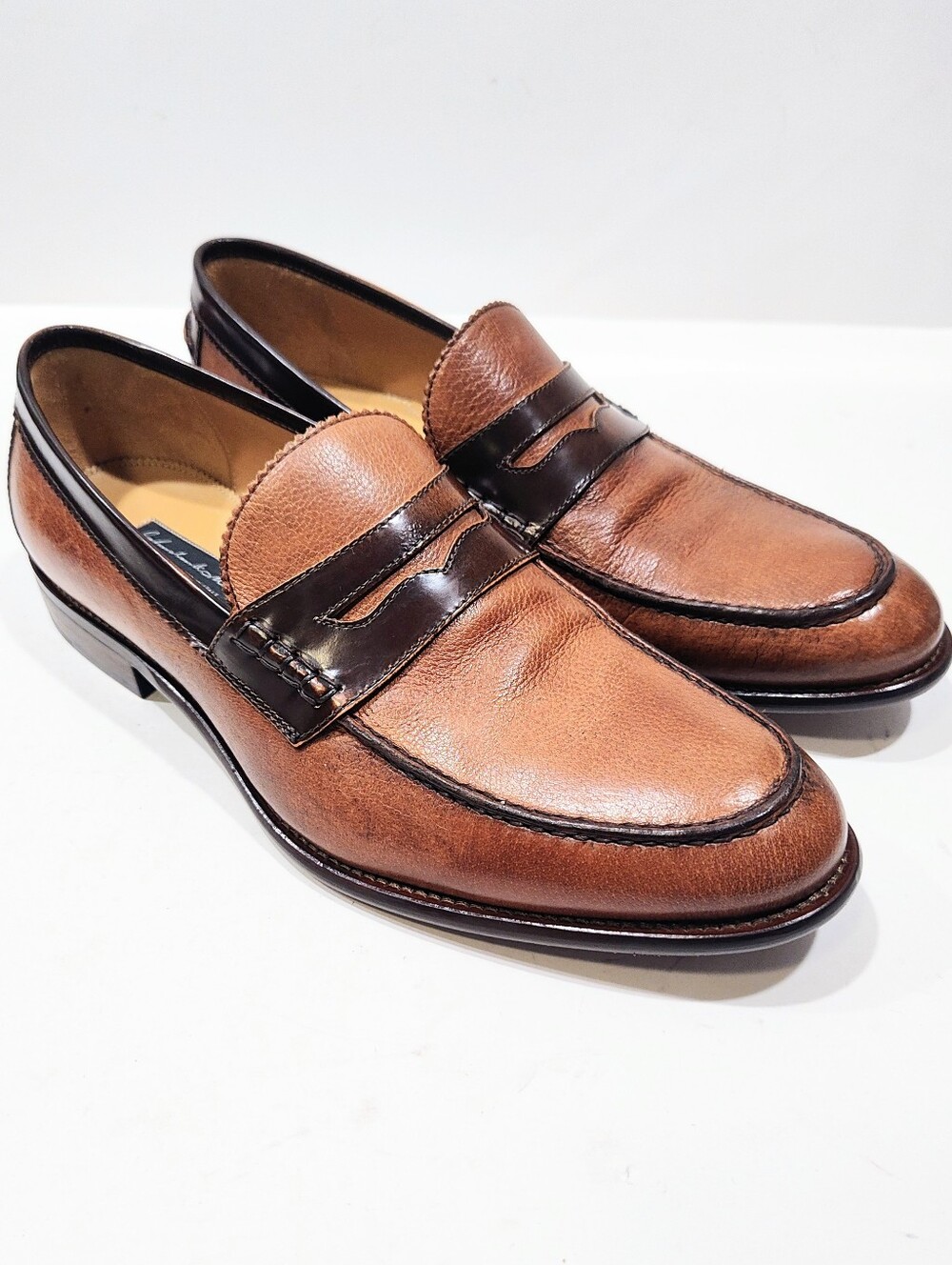 Johnston & Murphy Penny Loafers Men 10.5 M Cognac Brown Leather Made In Italy